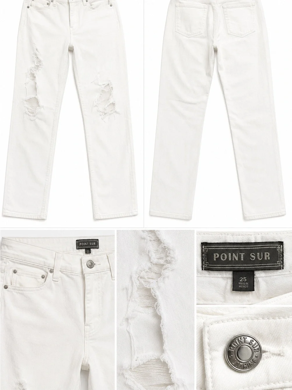 Point Sur, by J Crew White Ripped Distressed Straight Jeans 25 limited edition